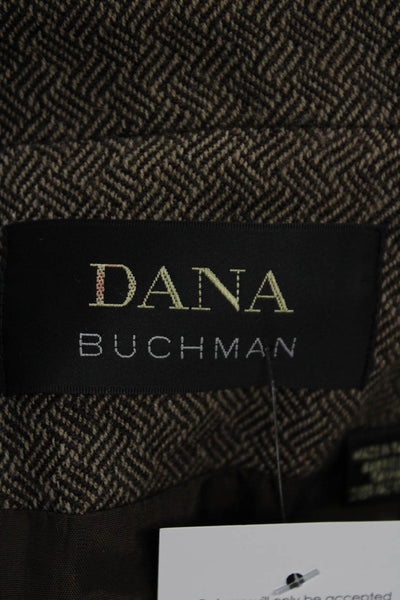 Dana Buchman Womens Herringbone Wool Cashmere Brown Blazer V Neck Button Size 4