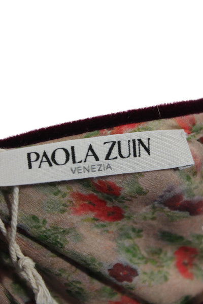 Paola Zuin Women Shirt Dress Beige Silk Floral Long Sleeve Knee Length Size 40