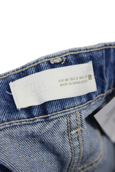 Zara Unisex Blue Cotton Solid 90s Button Shorts Size 2