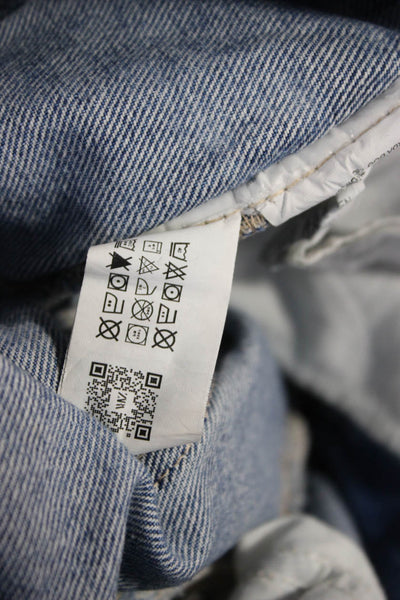 Zara Unisex Blue Cotton Solid 90s Button Shorts Size 2
