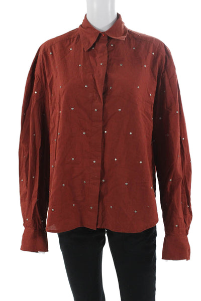 Roseanna Women Brown Polka Dot Cotton Button Up Blouse Long Sleeve Size 38