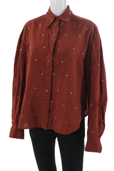 Roseanna Women Brown Polka Dot Cotton Button Up Blouse Long Sleeve Size 38
