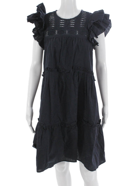 Sea New York Women A-Line Shift Dress Dark Blue Cotton Knee Length Size 2