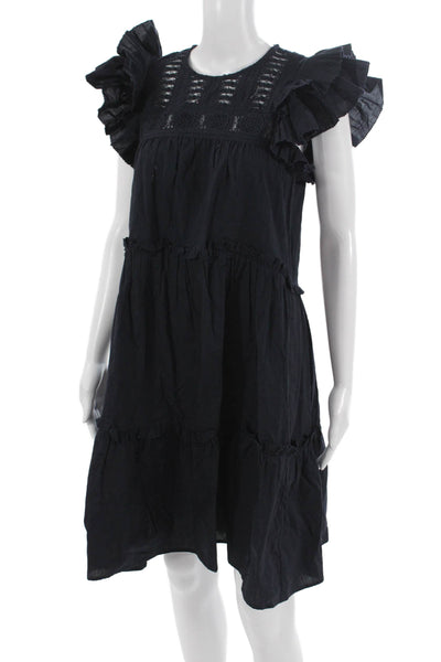 Sea New York Women A-Line Shift Dress Dark Blue Cotton Knee Length Size 2