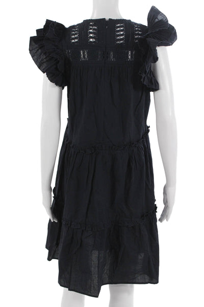 Sea New York Women A-Line Shift Dress Dark Blue Cotton Knee Length Size 2