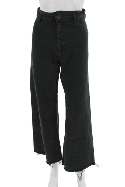 Zara Unisex Cropped Black Mid Rise Button Pants Size 4