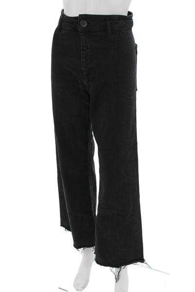 Zara Unisex Cropped Black Mid Rise Button Pants Size 4
