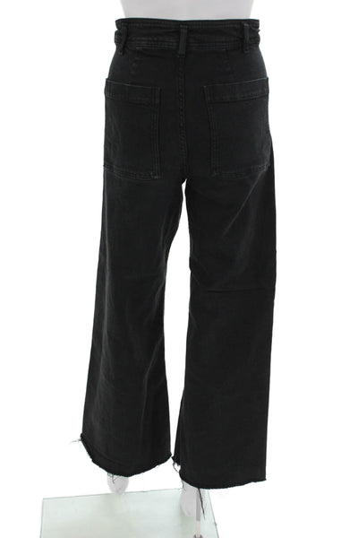 Zara Unisex Cropped Black Mid Rise Button Pants Size 4