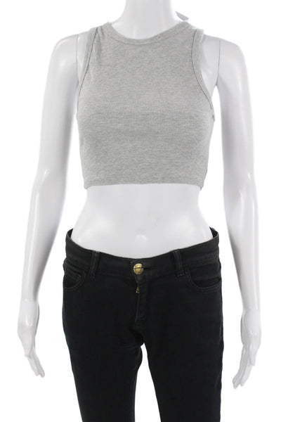 Zara Womens Cropped Basic Gray Cotton Spandex Crew Neck Tank Size M
