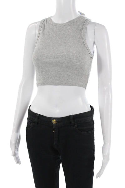 Zara Womens Cropped Basic Gray Cotton Spandex Crew Neck Tank Size M