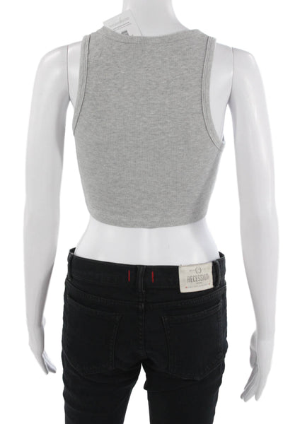 Zara Womens Cropped Basic Gray Cotton Spandex Crew Neck Tank Size M