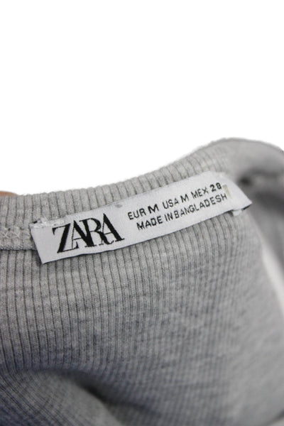 Zara Womens Cropped Basic Gray Cotton Spandex Crew Neck Tank Size M
