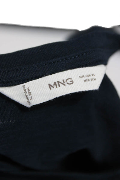 MNG Women Cropped Basic T-Shirt Dark Blue Sleeveless Crew Neck Cotton Size XS