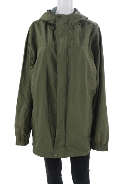 Coofandy Mens Windbreaker Raincoat Green High Neck Button Size XL