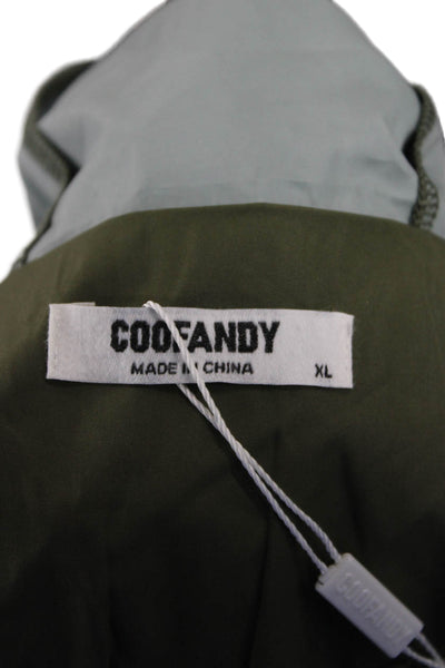 Coofandy Mens Windbreaker Raincoat Green High Neck Button Size XL