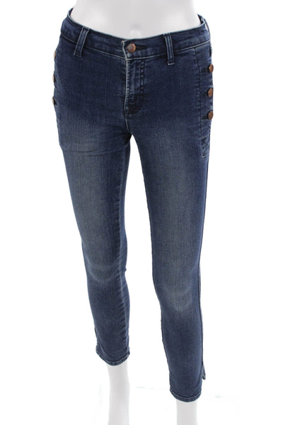 J Brand Women Ankle Skinny Jeans Dark Blue Mid Rise Petite 27in Size 25