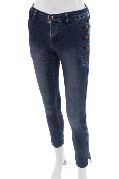 J Brand Women Ankle Skinny Jeans Dark Blue Mid Rise Petite 27in Size 25
