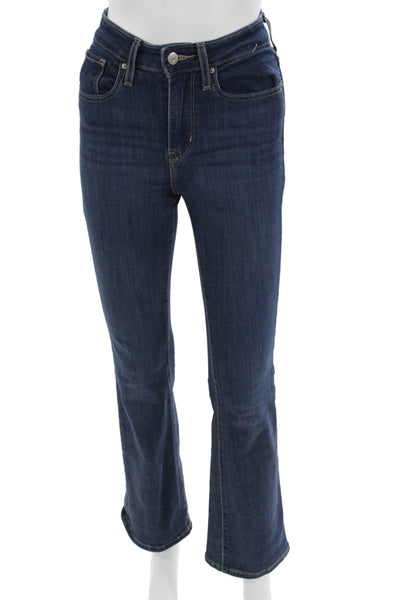 Levi's Womens Bootcut Jeans Dark Blue Mid Rise Button 28 Inseam Size 25
