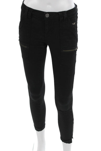 Joie Women Cargo Ankle Biker Pants Black Button Closure Size 25