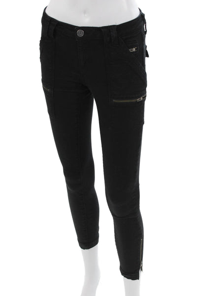 Joie Women Cargo Ankle Biker Pants Black Button Closure Size 25