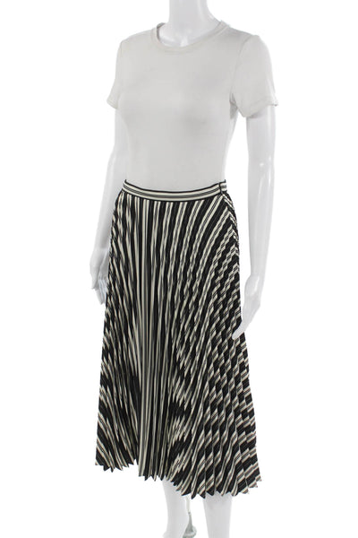 Club Monaco Womens Pleated Striped Midi Skirt Black Polyester Size 2