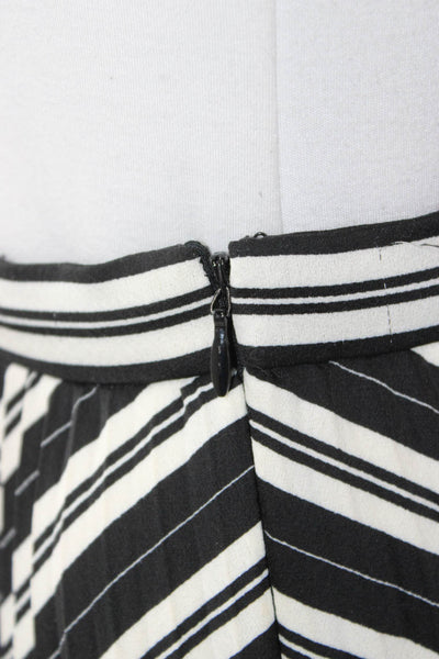 Club Monaco Womens Pleated Striped Midi Skirt Black Polyester Size 2