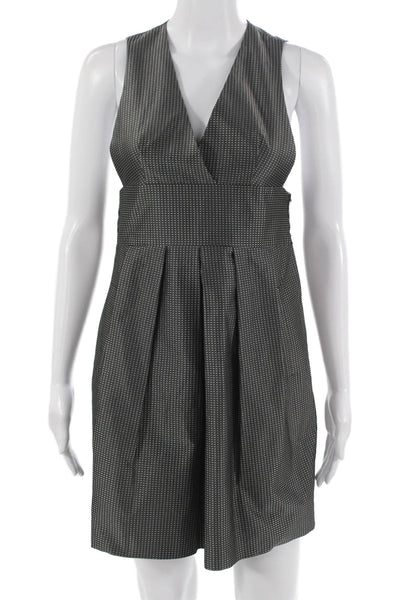 Theory Women Overall Dress Dark Gray Polka Dot Vneck Sleeveless Zip Size 0