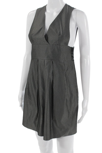 Theory Women Overall Dress Dark Gray Polka Dot Vneck Sleeveless Zip Size 0