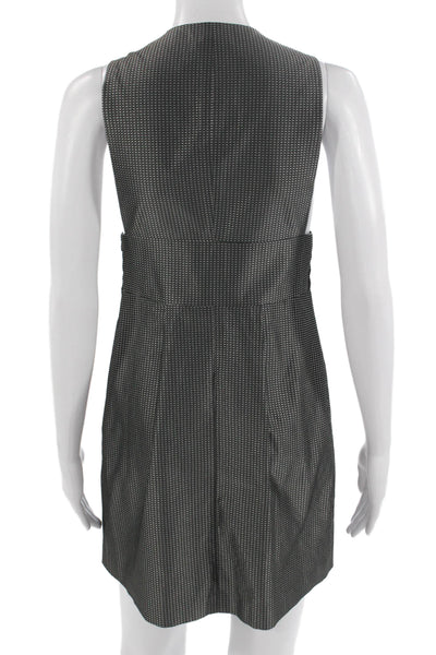 Theory Women Overall Dress Dark Gray Polka Dot Vneck Sleeveless Zip Size 0
