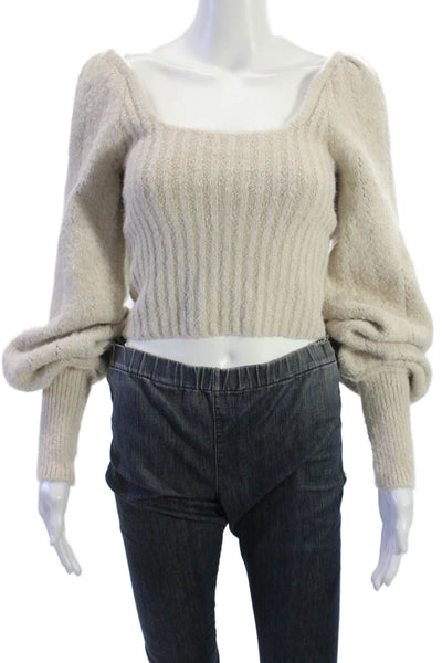 Free People Unisex Beige Square Neck Pullover Sweater Long Sleeve Size S