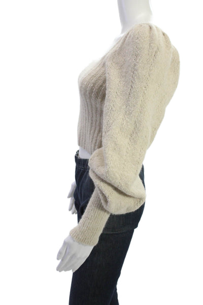 Free People Unisex Beige Square Neck Pullover Sweater Long Sleeve Size S