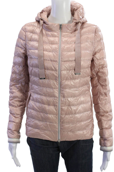 Herno Women Quilted Puffer Jacket Pink Drawstring Size 34