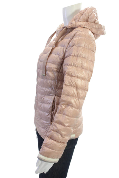 Herno Women Quilted Puffer Jacket Pink Drawstring Size 34