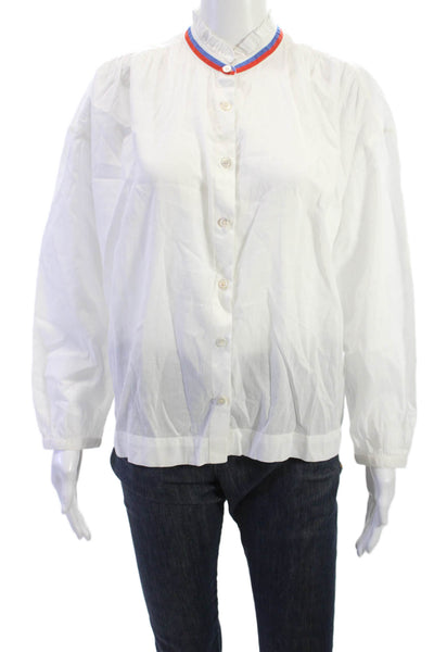 Sundry Women Basic White High Neck Button Up Cotton Long Sleeve Blouse Size 1