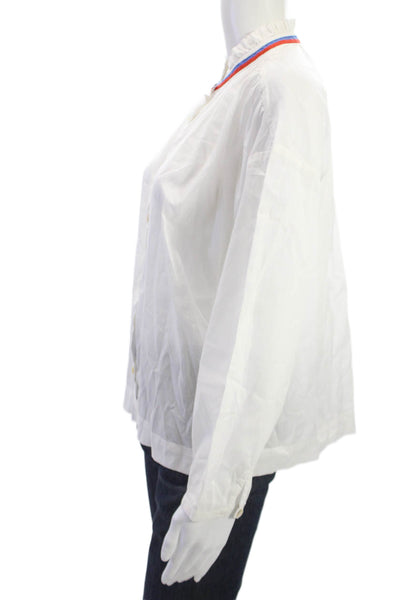 Sundry Women Basic White High Neck Button Up Cotton Long Sleeve Blouse Size 1