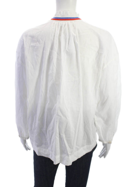 Sundry Women Basic White High Neck Button Up Cotton Long Sleeve Blouse Size 1