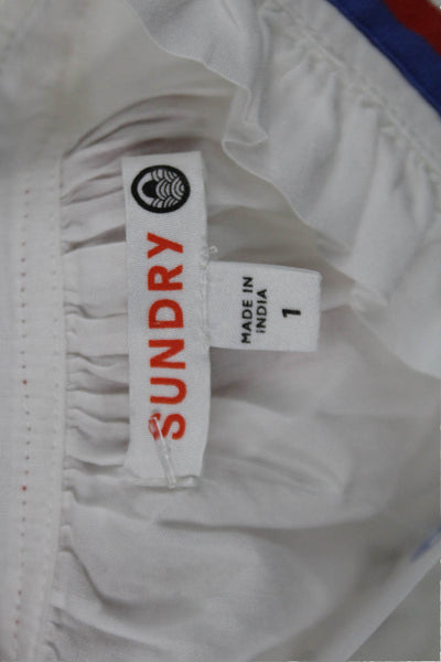 Sundry Women Basic White High Neck Button Up Cotton Long Sleeve Blouse Size 1