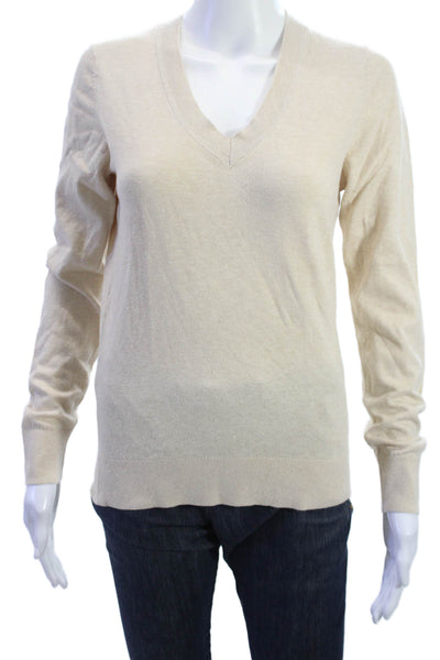 Quince Unisex Beige V-Neck Pullover Sweater Alpaca Merino Wool Size S
