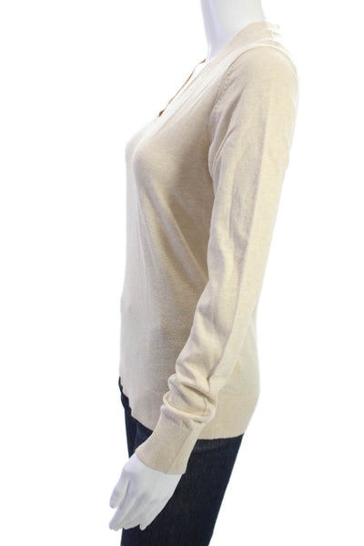 Quince Unisex Beige V-Neck Pullover Sweater Alpaca Merino Wool Size S