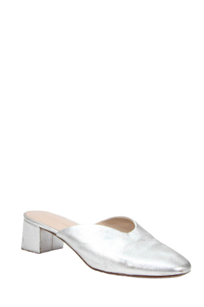 Loeffler Randall Women's Round Toe Block Heel Mules Sandals Silver Size 5.5