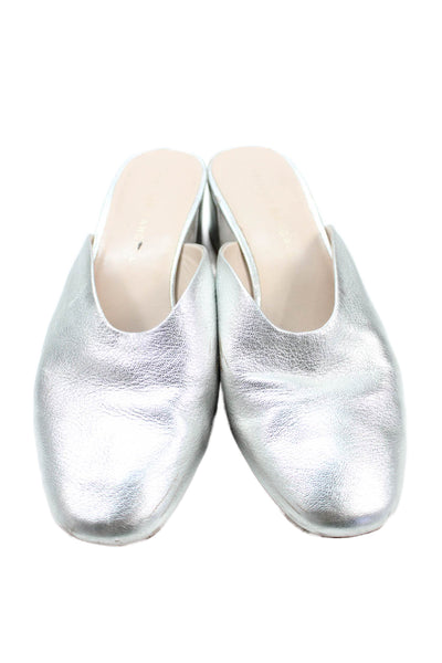 Loeffler Randall Women's Round Toe Block Heel Mules Sandals Silver Size 5.5