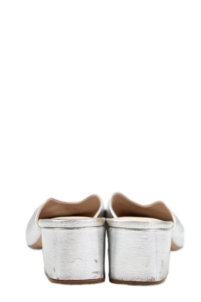 Loeffler Randall Women's Round Toe Block Heel Mules Sandals Silver Size 5.5