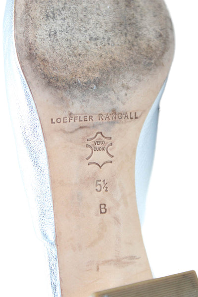 Loeffler Randall Women's Round Toe Block Heel Mules Sandals Silver Size 5.5
