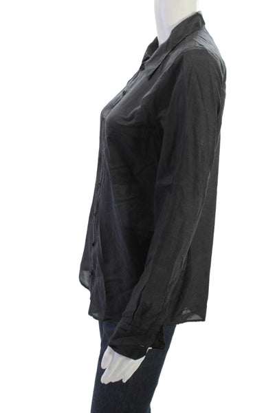 CP Shades Womens Black Cotton Silk Collared Button-Up Long Sleeve Top Size S