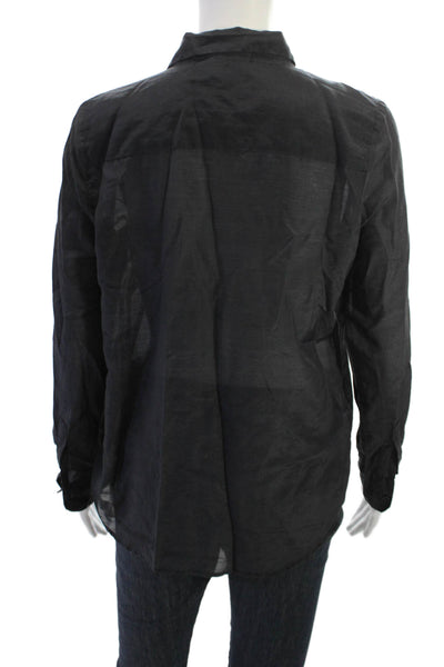CP Shades Womens Black Cotton Silk Collared Button-Up Long Sleeve Top Size S