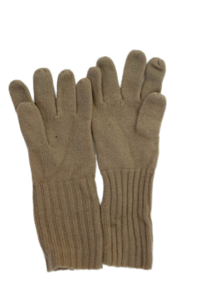 Lord & Taylor Womens Cashmere Knit Ribbed Detail Gloves Beige One Size