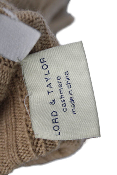 Lord & Taylor Womens Cashmere Knit Ribbed Detail Gloves Beige One Size