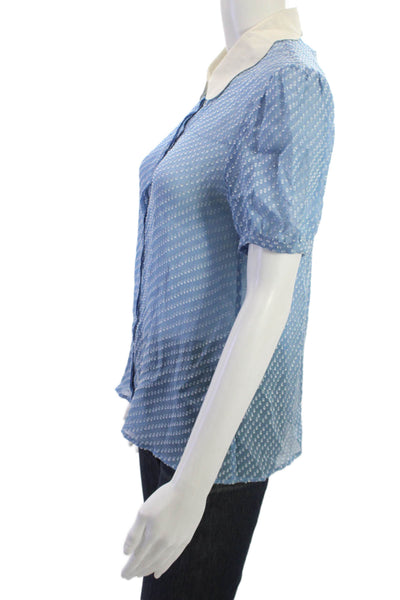 Claudie Pierlot Women Lt Blue Polka Dot Button Up Blouse Short Sleeve Size 36