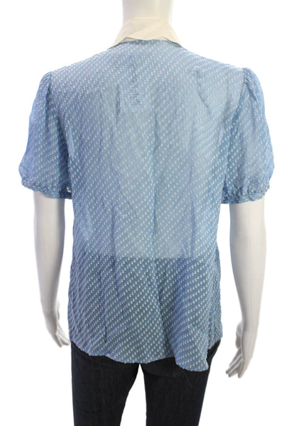 Claudie Pierlot Women Lt Blue Polka Dot Button Up Blouse Short Sleeve Size 36