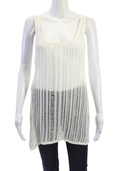 Dineila Womens Camisole White Striped Polyester Blend Sleeveless Size S